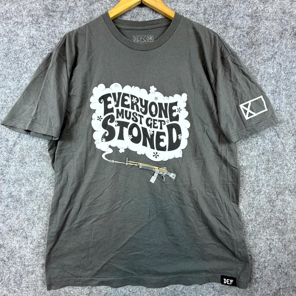 Everyone Must Get Stoned Defcor T-Shirt Mens XL Gray Cotton Print Short Sleeve